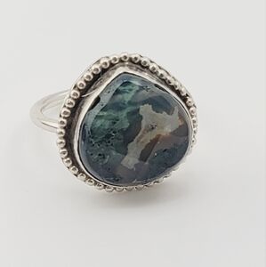 GREEN MOSS AGATE RING HANDMADE IN STERLING SILVER METAL SIZE 8